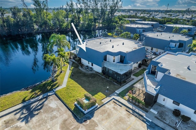 aerial view with a water view