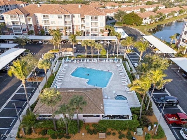 aerial view with a water view