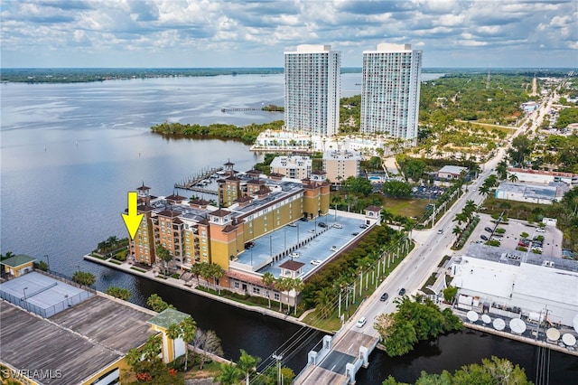 bird's eye view featuring a water view