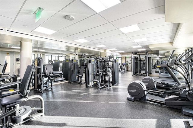 gym with a drop ceiling