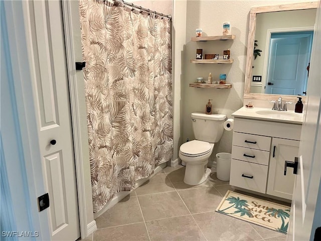 bathroom featuring toilet, tile patterned flooring, and vanity