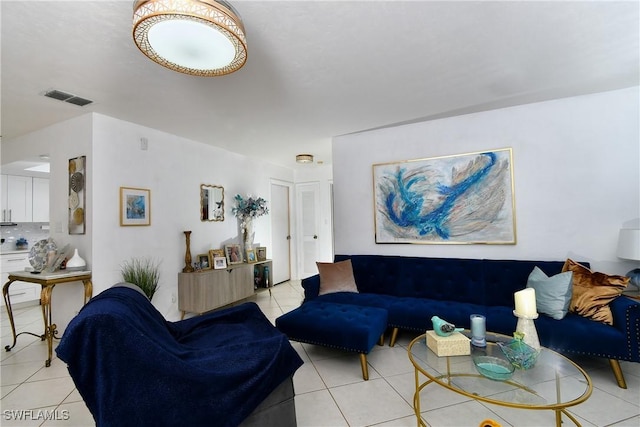 living room featuring light tile patterned floors