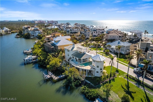 aerial view featuring a water view