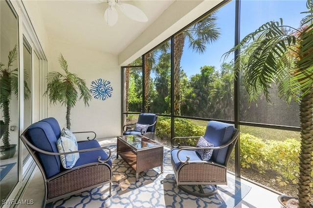 sunroom with ceiling fan and a healthy amount of sunlight