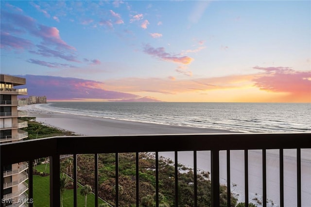 property view of water featuring a view of the beach