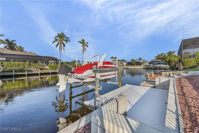 view of dock with a water view