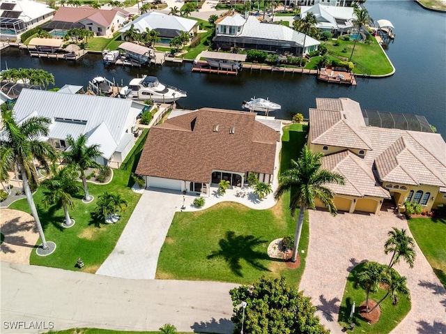 aerial view with a water view