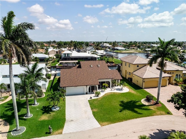 aerial view with a water view