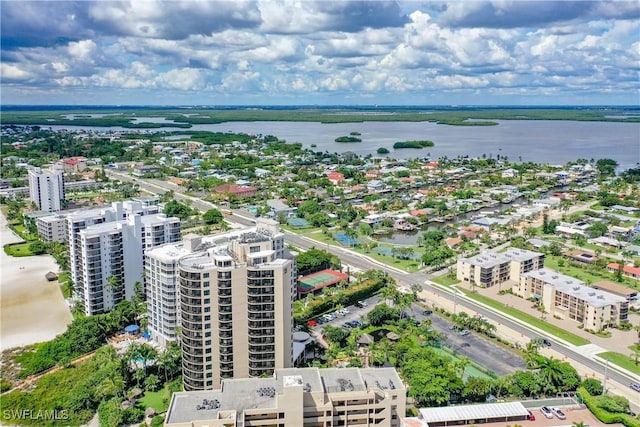 aerial view featuring a water view