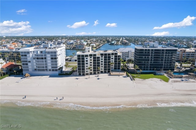 aerial view with a beach view and a water view