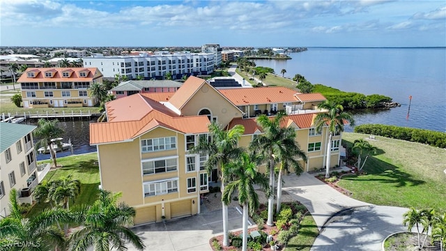 aerial view with a water view