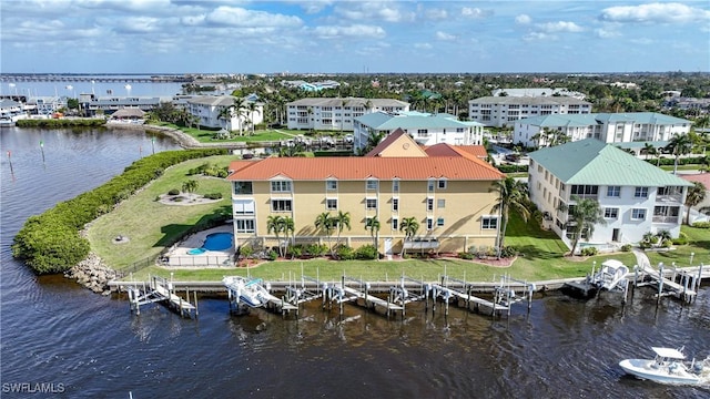 bird's eye view featuring a water view