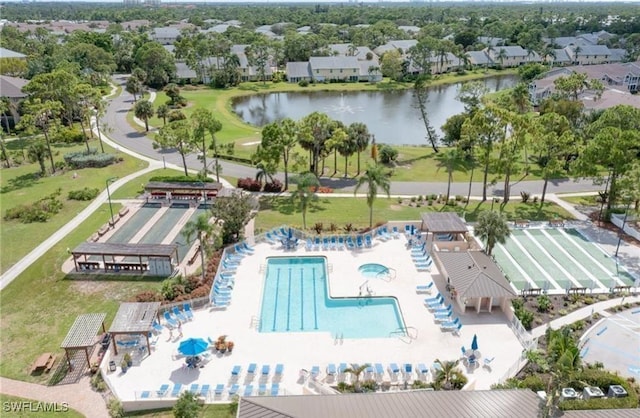 aerial view with a water view