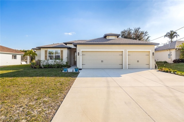 view of front of property featuring a garage and a front lawn