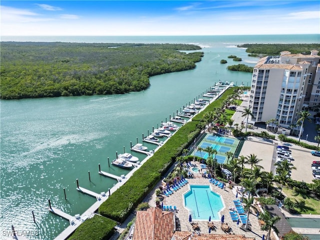 bird's eye view featuring a water view