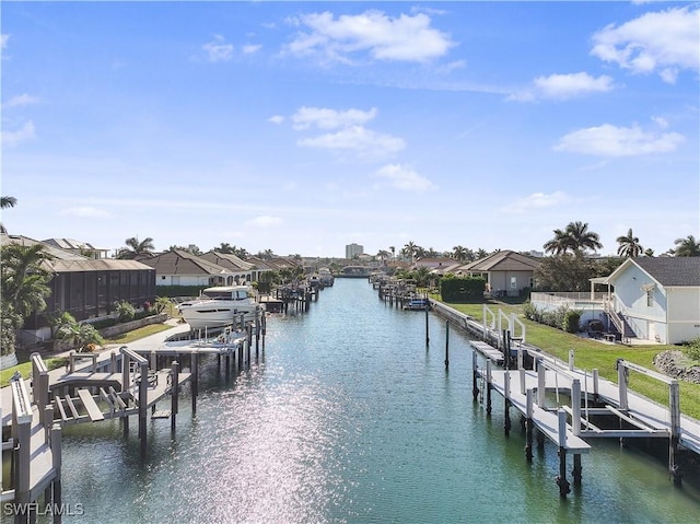 view of dock with a water view