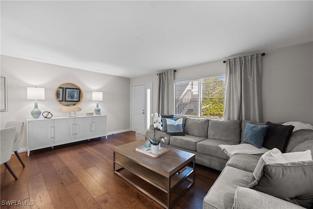 living room featuring dark hardwood / wood-style flooring