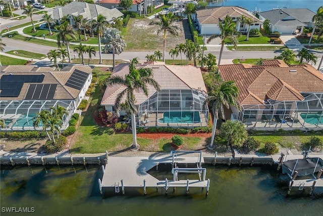 aerial view with a water view