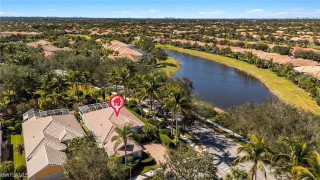 aerial view with a water view