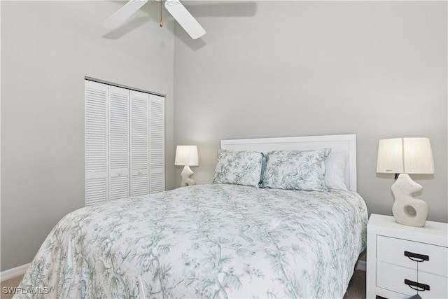 bedroom featuring a closet and ceiling fan