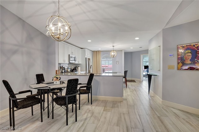 dining room featuring a chandelier and light wood-type flooring