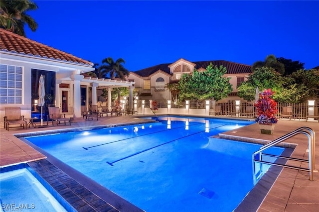 view of pool featuring a pergola and a patio