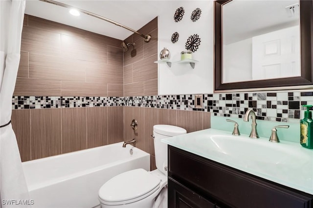 full bathroom with vanity, toilet, and shower / tub combo with curtain