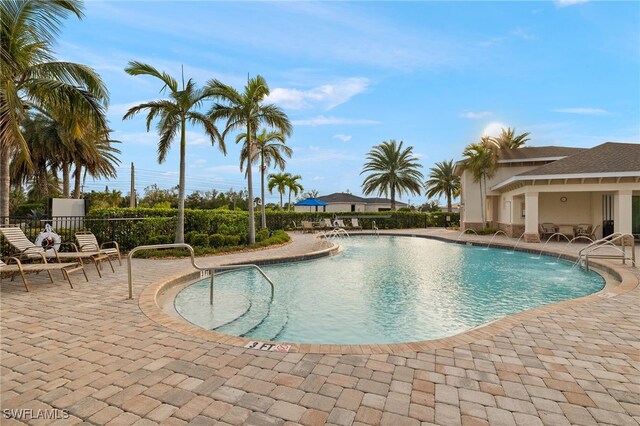 pool with a patio