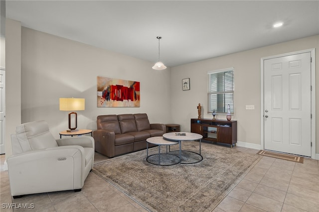 living room featuring light tile patterned floors