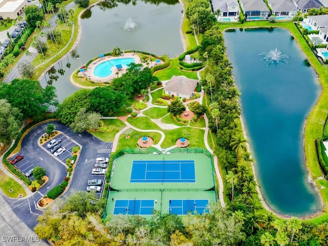 aerial view featuring a water view