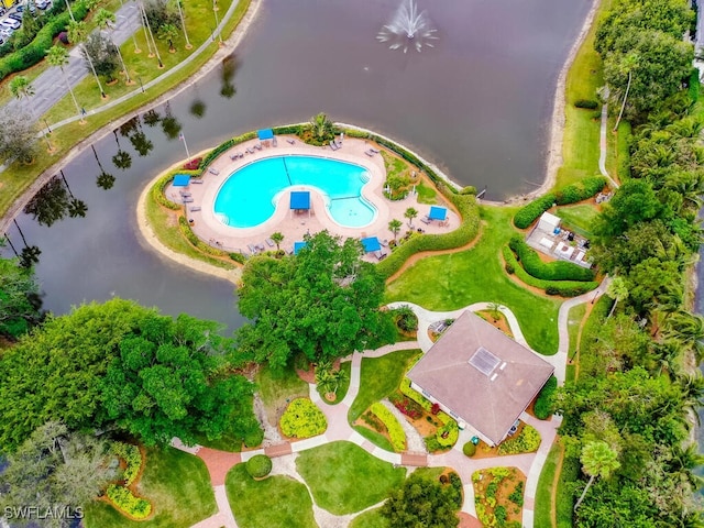 bird's eye view featuring a water view