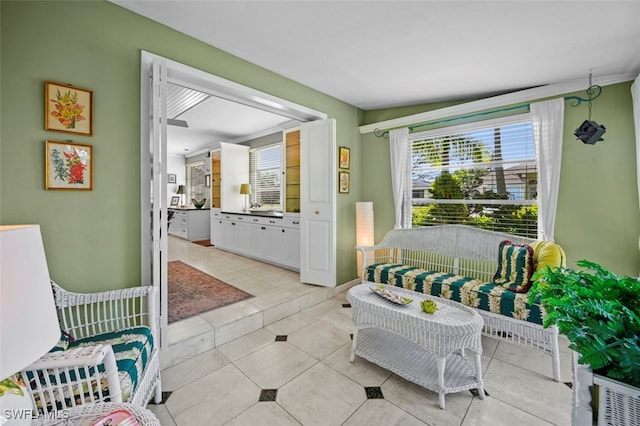 interior space featuring light tile patterned flooring