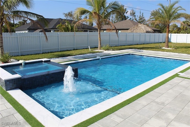 view of pool featuring an in ground hot tub