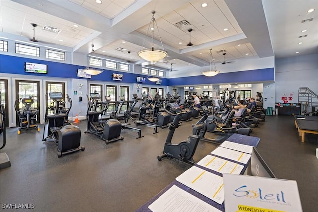 9284 Trieste Dr, Fort Myers, FL 33913 - gym featuring a towering ceiling, visible vents, and recessed lighting