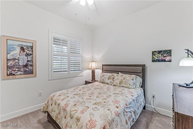 bedroom featuring carpet floors and ceiling fan