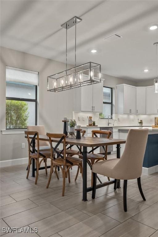 dining space with sink