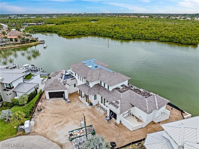 aerial view with a water view