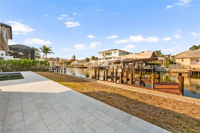 view of dock with a water view