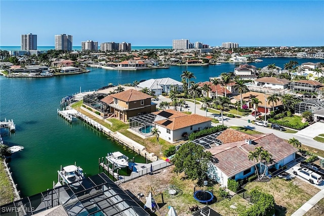 bird's eye view featuring a water view