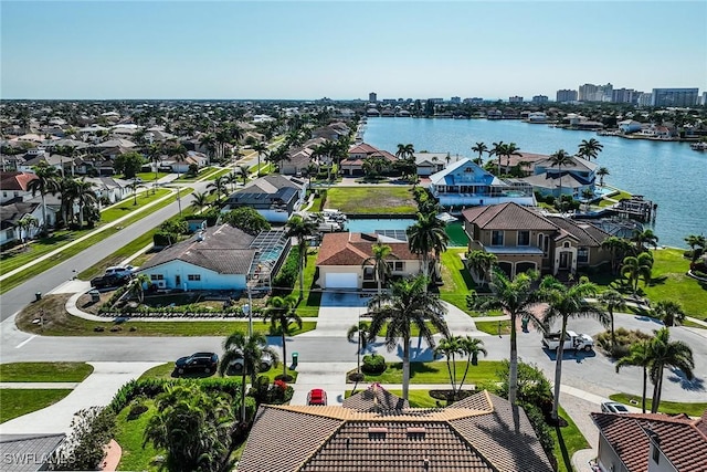 aerial view with a water view