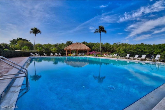 view of swimming pool featuring a gazebo