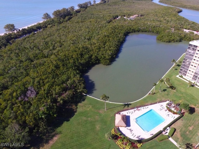 aerial view with a water view