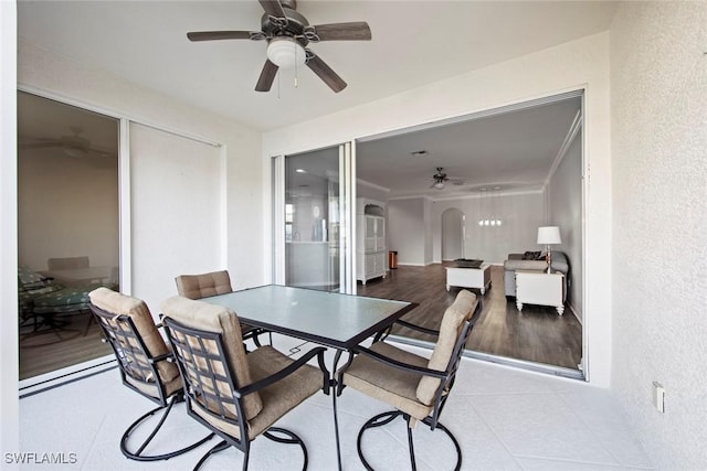 dining room featuring ceiling fan