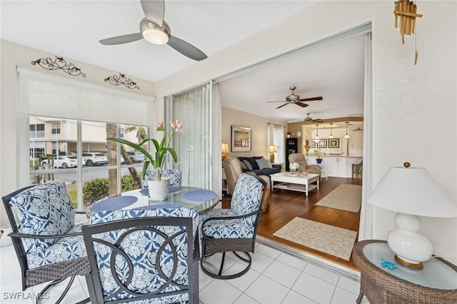 dining room with light tile patterned floors