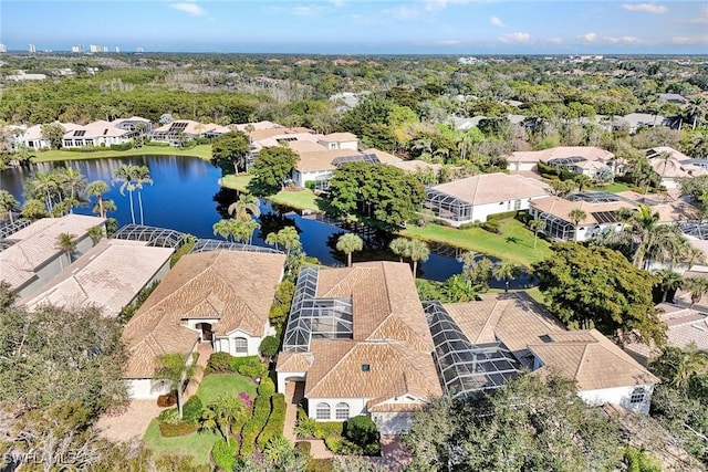 aerial view featuring a water view