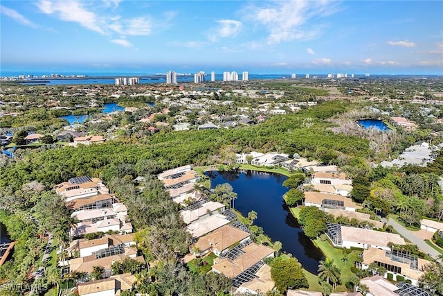 aerial view with a water view