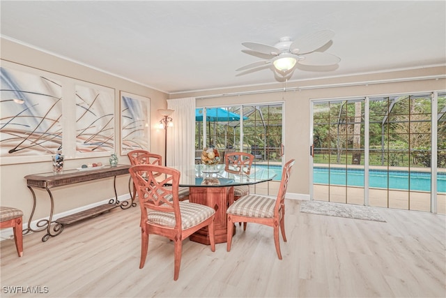 sunroom with ceiling fan