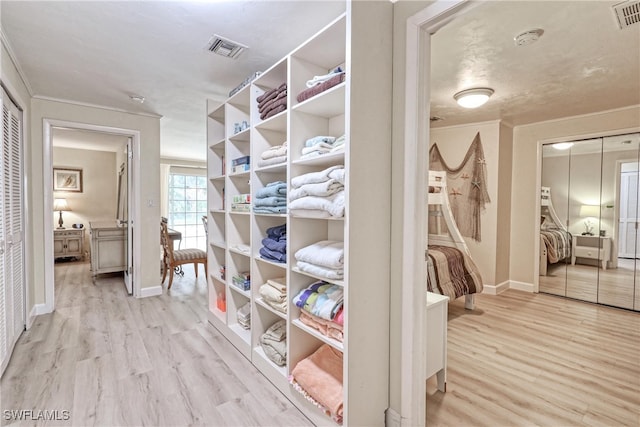 spacious closet with light hardwood / wood-style flooring