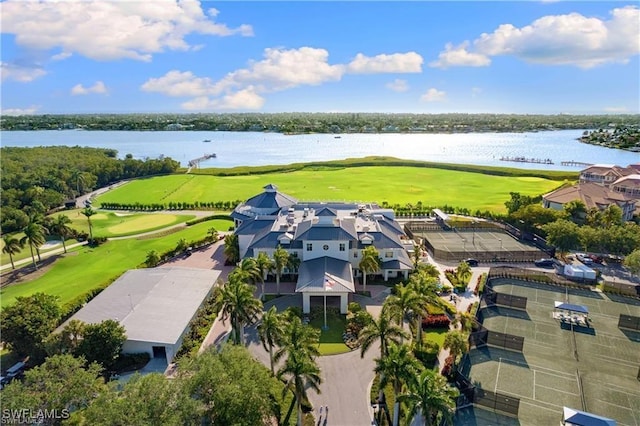 aerial view with a water view