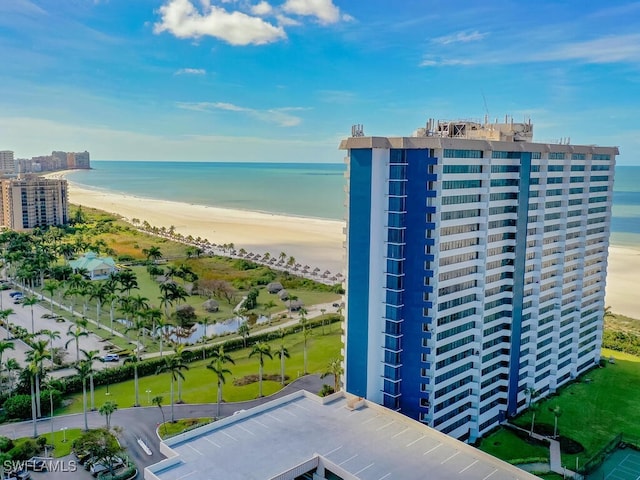 exterior space featuring a beach view